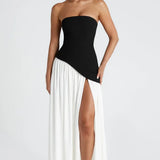 Robe Longue Bustier Drapée à Fente Haute