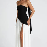Robe Longue Bustier Drapée à Fente Haute