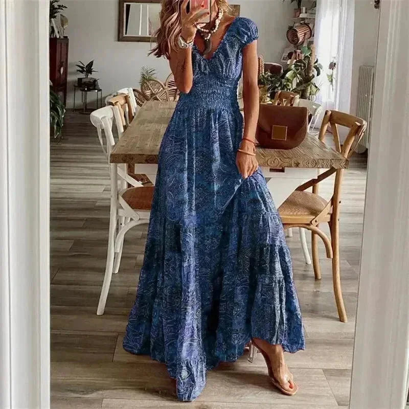 Robe Longue Imprimée à Col V