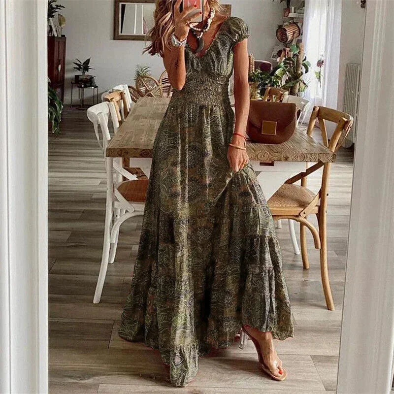 Robe Longue Imprimée à Col V