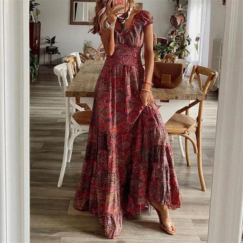 Robe Longue Imprimée à Col V