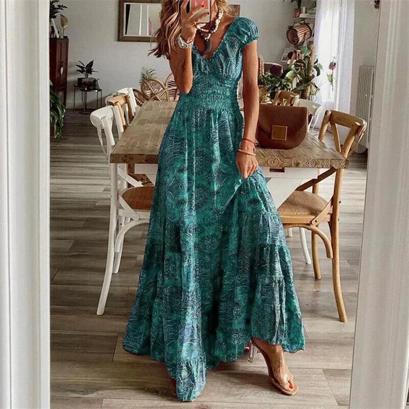 Robe Longue Imprimée à Col V