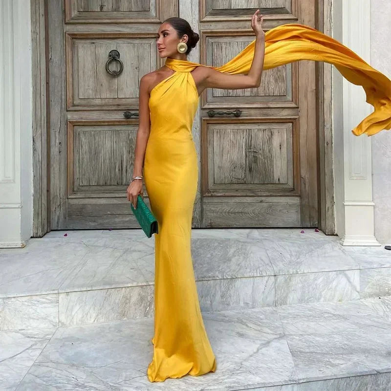 Robe Longue Dos Nu à Col Halter