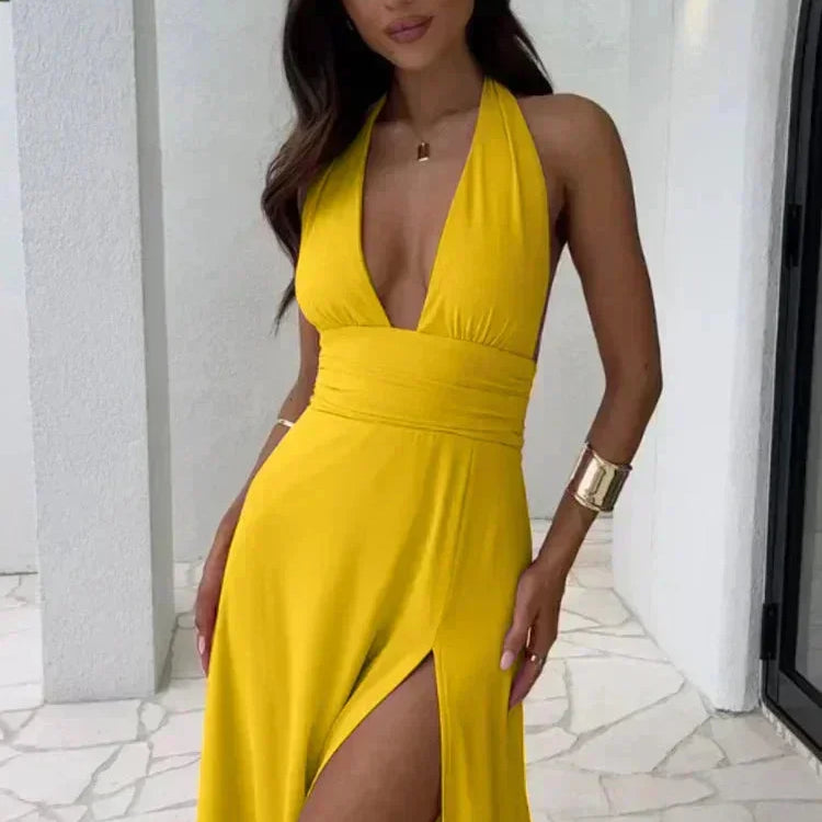 Robe Longue Dos Nu à Fente Élégante