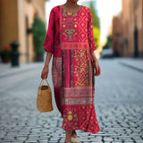 Robe Midi Imprimée à Manches Trois-Quarts