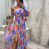 Robe Longue Fleurie à Épaule Dénudée