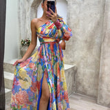 Robe Longue Fleurie à Épaule Dénudée