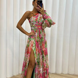 Robe Longue Fleurie à Épaule Dénudée