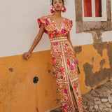 Robe Longue Fleurie à Volants
