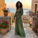 Robe Longue Fleurie à Manches Bouffantes