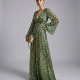 Robe Longue Fleurie à Manches Bouffantes