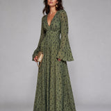 Robe Longue Fleurie à Manches Bouffantes