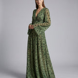 Robe Longue Fleurie à Manches Bouffantes