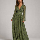 Robe Longue Fleurie à Manches Bouffantes