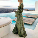Robe Longue Fleurie à Manches Bouffantes