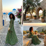 Robe Longue Fleurie à Manches Bouffantes