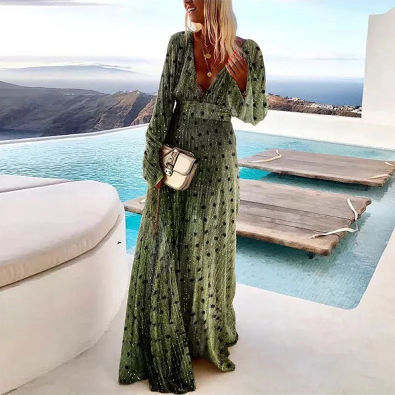 Robe Longue Fleurie à Manches Bouffantes