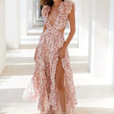 Robe Longue Fleurie à Col V