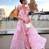 Robe Longue Fleurie à Col V