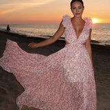 Robe Longue Fleurie à Col V