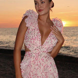 Robe Longue Fleurie à Col V