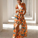 Robe Longue Fleurie à Col V