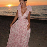 Robe Longue Fleurie à Col V