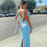 Robe Longue Satinée Dos Lacé Élégante