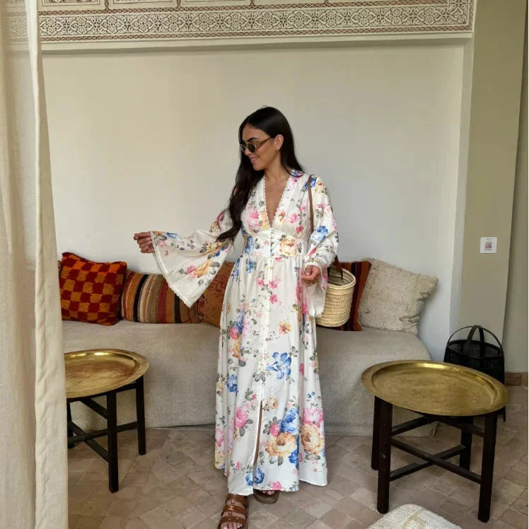 Robe Longue Fleurie Style Kimono