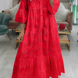Robe Longue Brodée à Col V