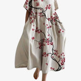 Robe Longue Fleurie à Manches Courtes