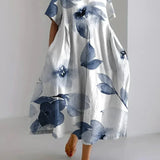Robe Longue Fleurie à Manches Courtes