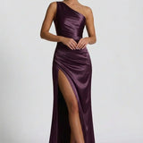 Robe Longue Satinée Asymétrique à Fente