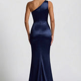 Robe Longue Satinée Asymétrique à Fente