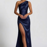 Robe Longue Satinée Asymétrique à Fente