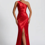Robe Longue Satinée Asymétrique à Fente