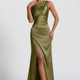 Robe Longue Satinée Asymétrique à Fente
