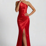 Robe Longue Satinée Asymétrique à Fente