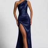 Robe Longue Satinée Asymétrique à Fente