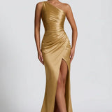 Robe Longue Satinée Asymétrique à Fente