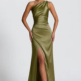 Robe Longue Satinée Asymétrique à Fente