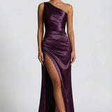 Robe Longue Satinée Asymétrique à Fente