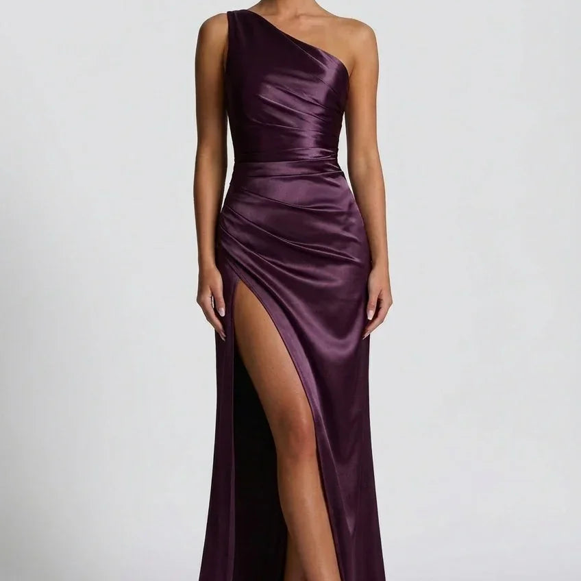 Robe Longue Satinée Asymétrique à Fente