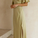 Robe Longue Satinée Épaules Dénudées