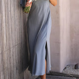 Robe Longue Satinée Épaules Dénudées