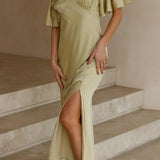 Robe Longue Satinée Épaules Dénudées