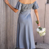 Robe Longue Satinée Épaules Dénudées