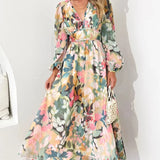 Robe Longue Fleurie à Col V