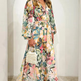 Robe Longue Fleurie à Col V