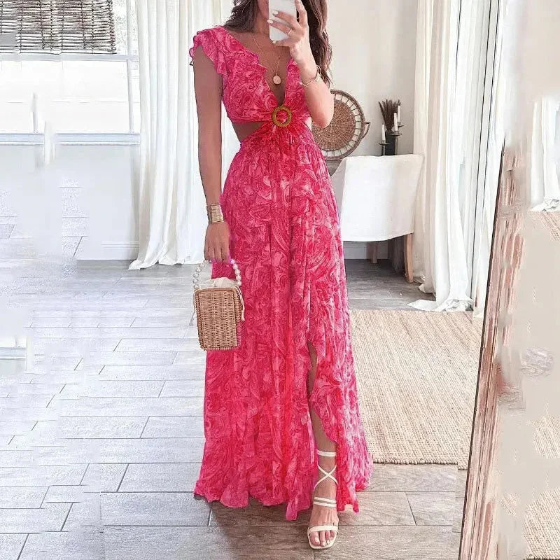 Robe Longue Fleurie à Volants